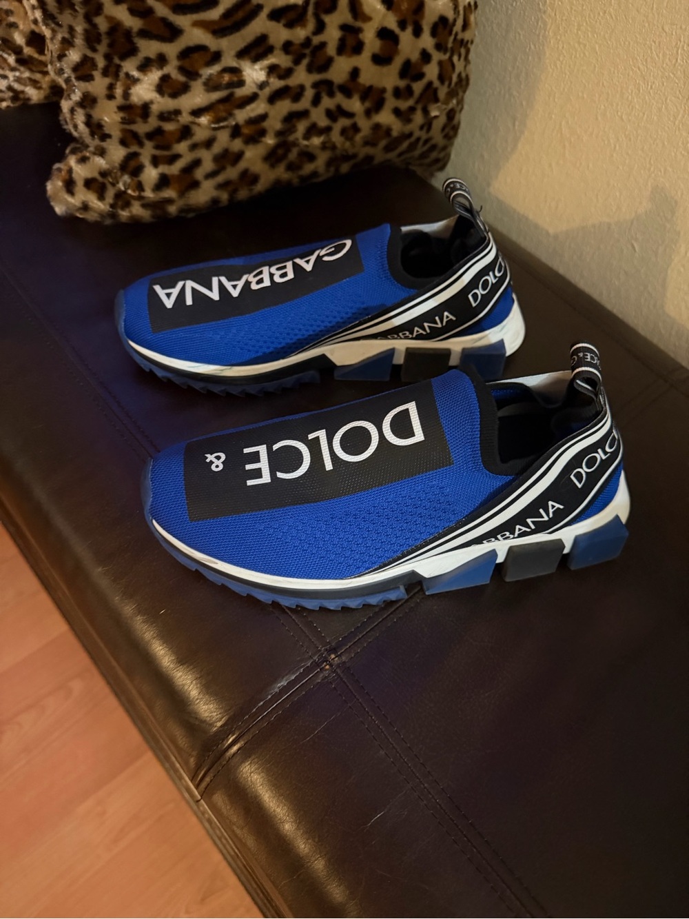 Dolce & Gabbana Royal Blue and Black Logo Slip-On Sneakers (unisex size 40